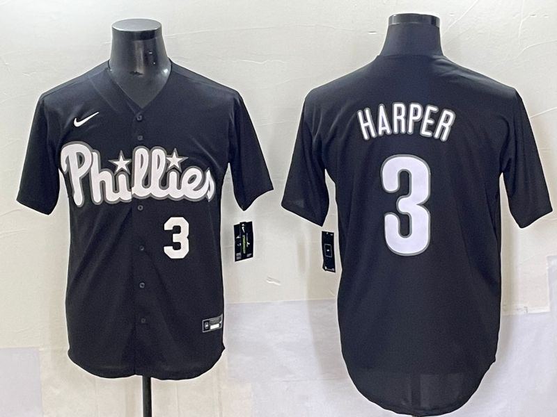 Men 2025 Philadelphia Phillies #3 Harper Black Fashion Nike MLB Jersey style 7043->philadelphia phillies->MLB Jersey